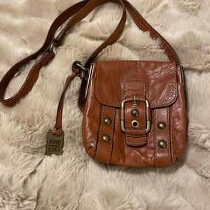 Frye Tan Leather Crossbody Bag with Buckle Detail